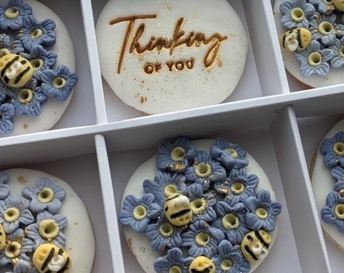Personalised Hand Iced Forget-Me-Not In Sympathy Biscuit Gift Box