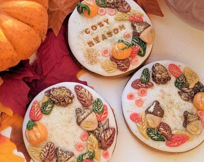 Personalised Hand Iced Cosy Season Autumn Biscuit Postal Gift Box - Vegan Available