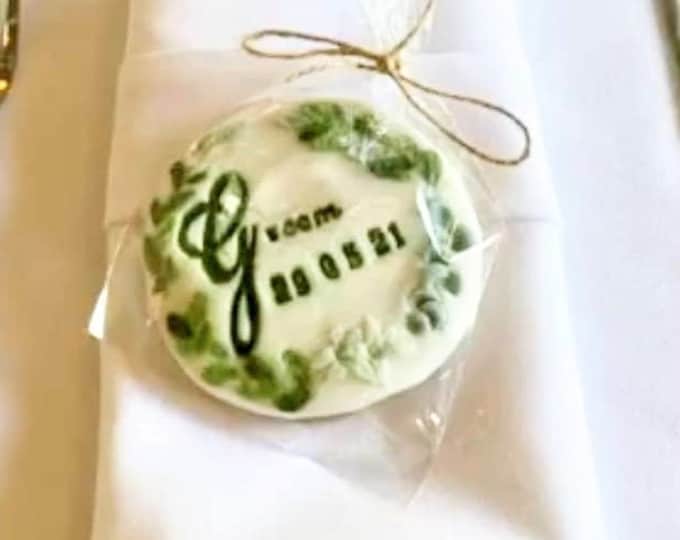 Personalised Hand Iced Individually Wrapped  Botanical Wedding Favour Biscuits
