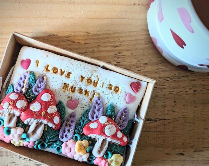 Personalised Tiny Toadstool Hand Iced Mini Biscuit Slab, Postal Biscuit Gift, Thank you Teacher Gift  - Vegan Available