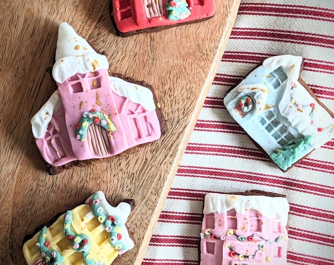 Personalised Hand Iced Christmas Houses Gingerbread Biscuit Gift Box - Handmade Christmas Gift