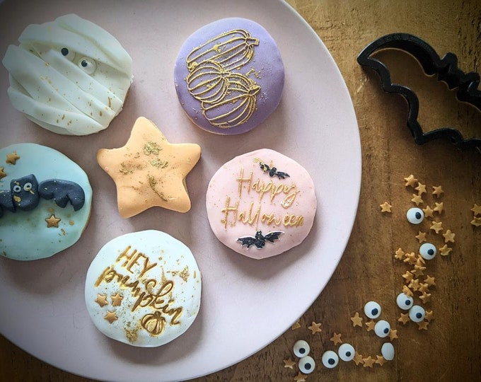 Personalised Hand Iced Pastel Halloween Postal Biscuit Gift Box - Vegan Available