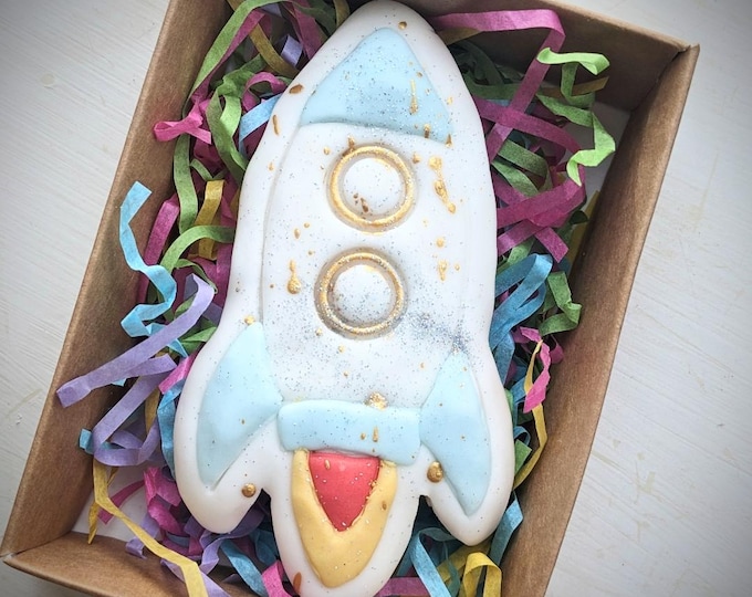 Hand Iced Rocket Biscuit Gift, To the moon and back sugar cookie - Vegan Available