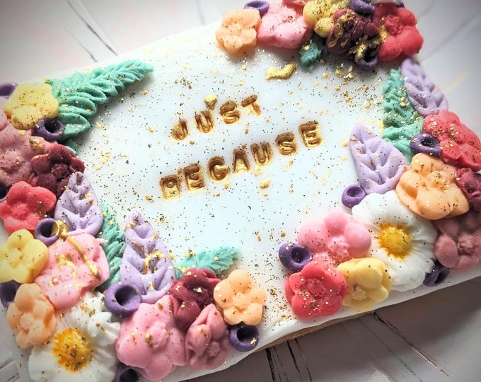 Personalized Hand Iced Wild flower Biscuit Slab and Flower Card Gift