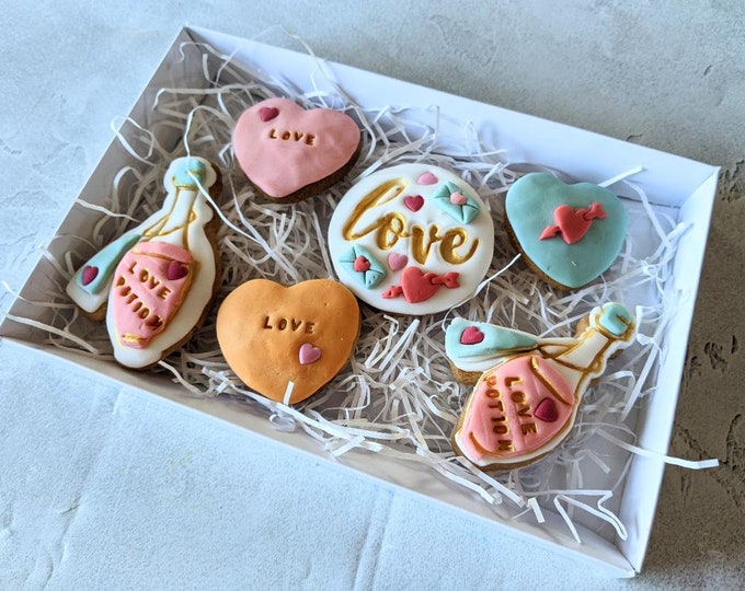 Love Potion Biscuit Box, Hand Iced Letterbox Biscuits, Personalised Valentine Day Gift