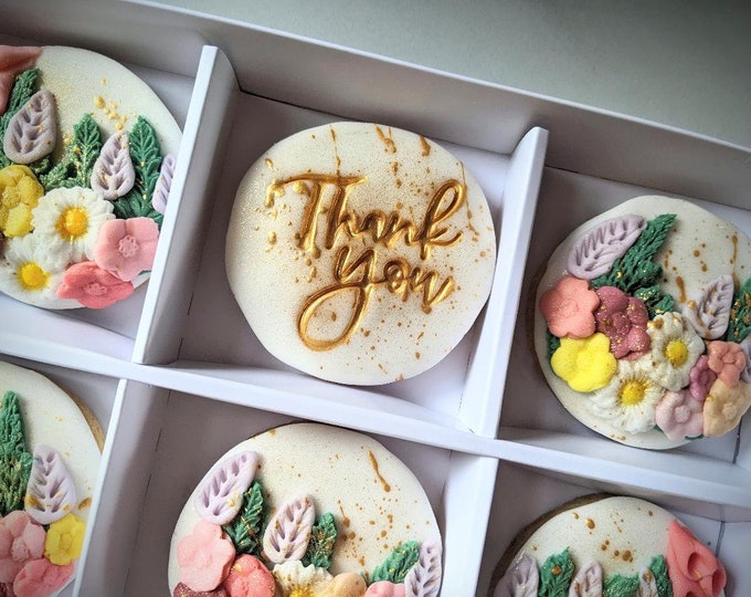 Thank You Teacher Hand Iced Wild Flower Biscuit Gift Box, Personalised Gift - Vegan Available