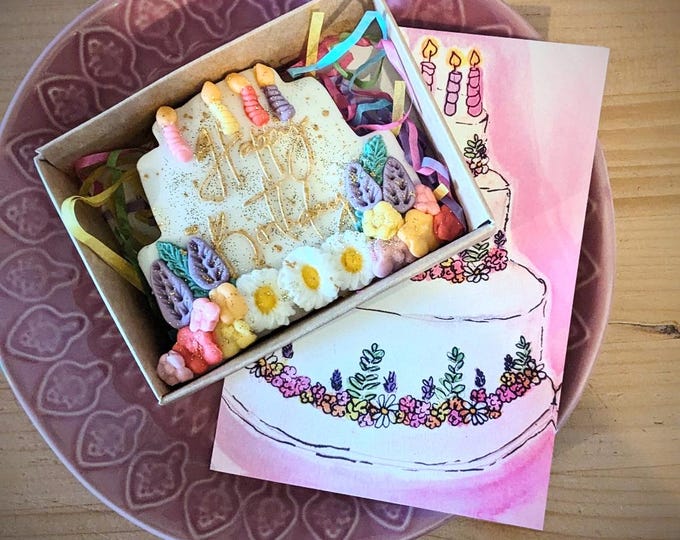 Personalised Hand Iced Mini Birthday Cake Biscuit and Birthday Card Gift- Vegan Available