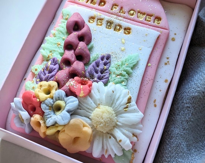 Hnad Iced Wildflower Seed Packet Biscuit and GHreetings card Gift - Vegan Available