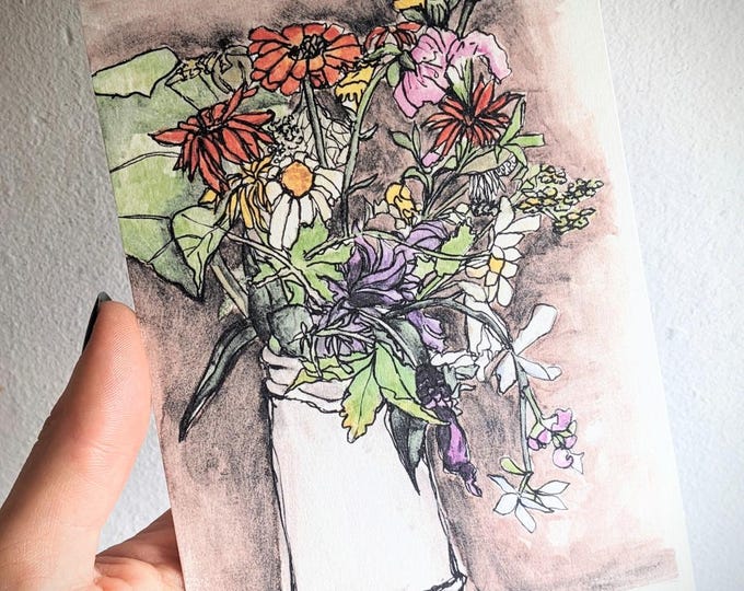 Wild Flower Jug Greeting Card - Thank you Teacher Card - Blank Inside