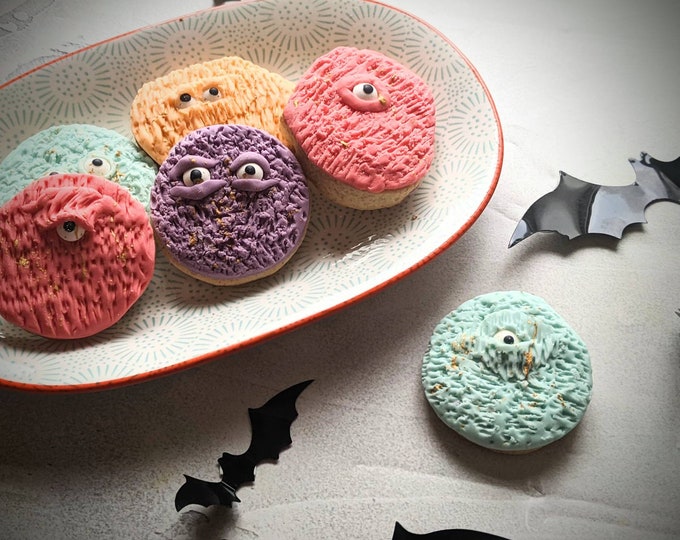 Little monsters Hand Iced Halloween Letterbox Biscuit Gift Box, Personalised Gift- Vegan Available
