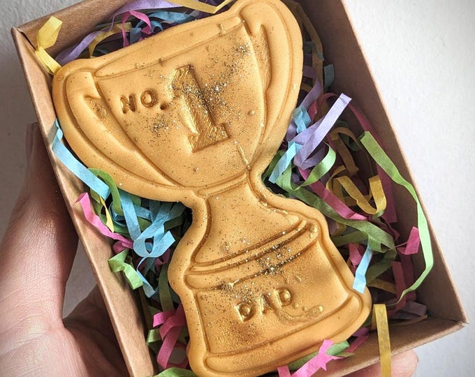 Personalised Fathers Day Number 1 Dad Trophie Biscuit, Hand Iced Letterbox Biscuit Gift, Gift for Dad - Vegan Available
