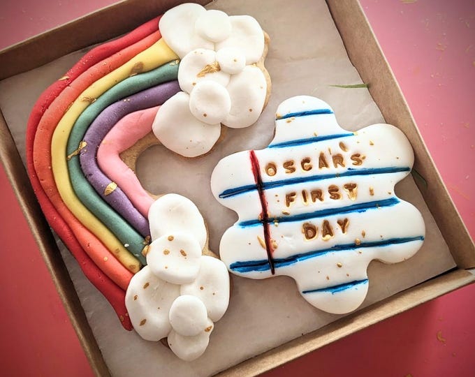 Personalised Starting School/Back to School Sugar Cookie Biscuit Box , Hand iced letterbox biscuits, Add your Childs Name - Vegan Available