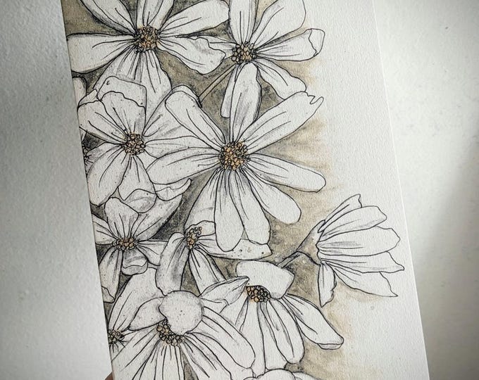 Cosmos Flower Print Greeting Card - Thank you Teacher Card, Blank Inside