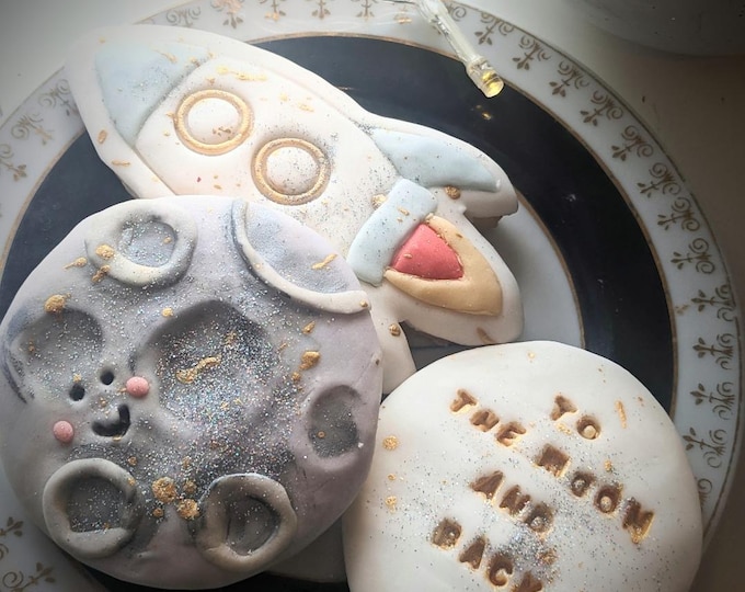 Personalised Hand Iced To the moon and back Letterbox Biscuit Gift Box, Fathers Day Gift- Vegan Available