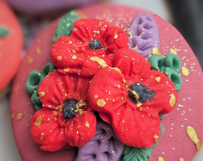 Personalised Poppy Sugar Cookies,Hand Iced Letterbox Biscuit Gift -Vegan Available