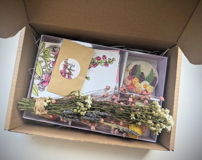 Personalised Wild Flower Mothers Day Gift Box With Hand Iced Wild Flower Biscuits  - Vegan Available