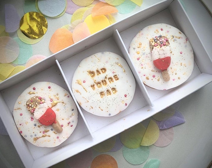 Dad You're Fab Fathers Day Sugar Cookies, Hand Iced Letterbox Biscuits - Vegan Available
