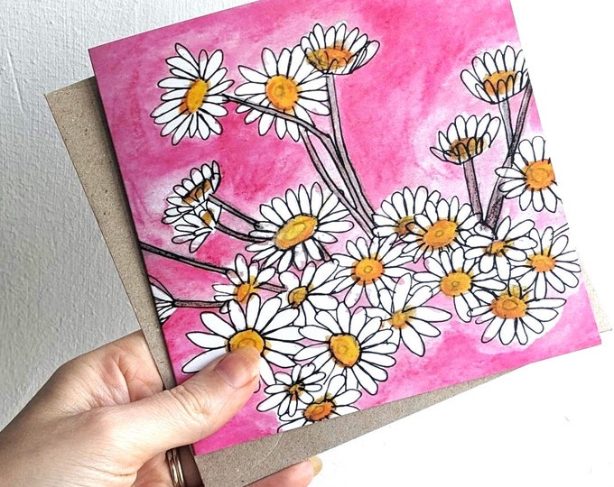Pink Daisy Wild Flower Greetings Card with Wild Flower Seeds  - Blank Card - Greetings Card for Mum