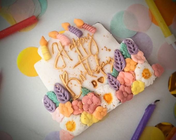 Personalised Postal Mini Happy Birthday, Birthday Cake Hand Iced Biscuit Gift - Vegan Available