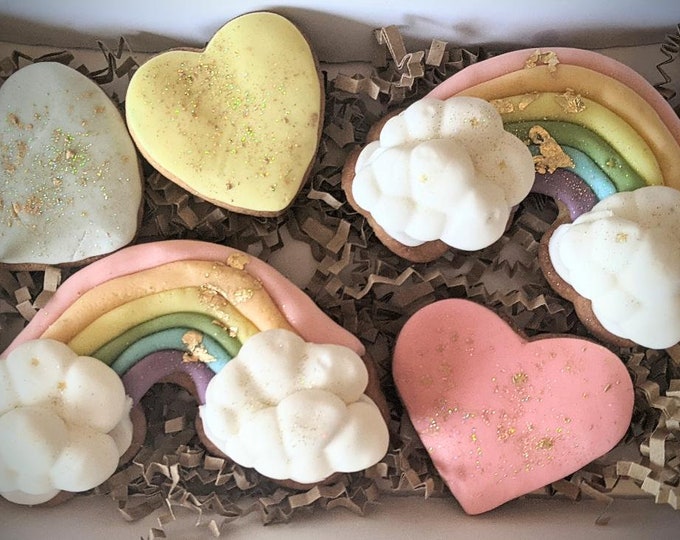 Thank you Teacher Hand Iced Rainbow Postal Biscuit Gift Box, Personalised Gift - Vegan Available