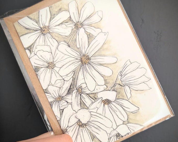 Cosmos Flower Print Blank Greeting Card