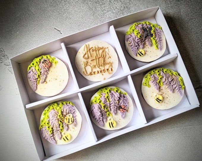 Personalised Hand Iced Wisteria Biscuit Box, Personalised Gift -Vegan Available