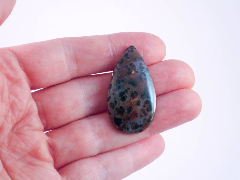 Red and Black Teardrop Polished Stone for Pendant, Woodward Ranch Plume Agate Designer Cabochon, Texas image 2