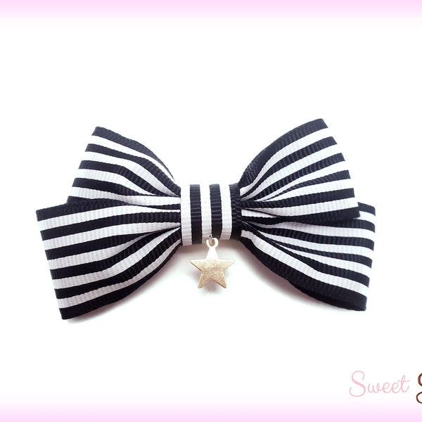 Sailor Stripe Ribbon Bow Clip - Kawaii Sweet and Classic Lolita Fashion Hair Accessory