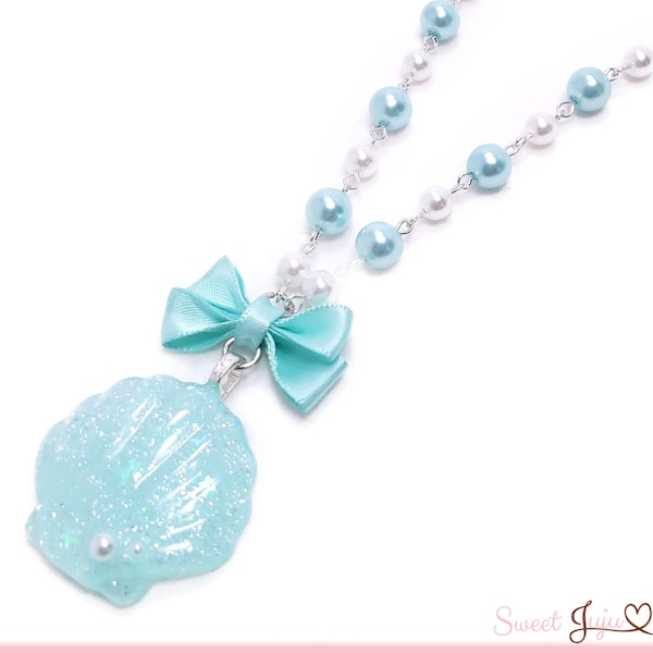 Collier sirène magique - Chaîne de perles pendentif coquillage en résine scintillante - Kawaii Fairy Kei et Sweet Lolita Fashion Jewelry - 4 couleurs !
