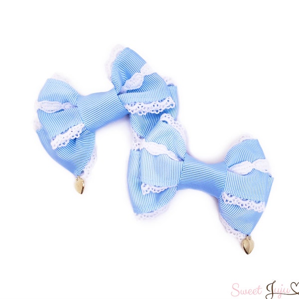 Charming Heart Ribbon Bow Clips - Kawaii Sweet Lolita Fashion Hair Accessory - Set of 2