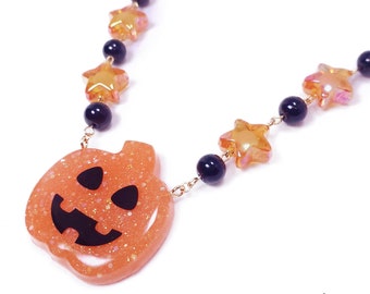 Spooky GLOW ~ Jack-o'-Lantern Necklace - Glows in the Dark! - Halloween Pumpkin Kawaii Spooky Sweet Lolita Fashion Jewelry