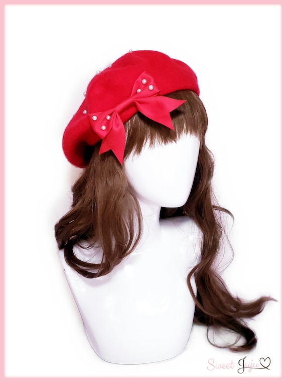 Bunny Beret Beret Ribbon MADE TO ORDER Pearl Ribbon Wool Beret