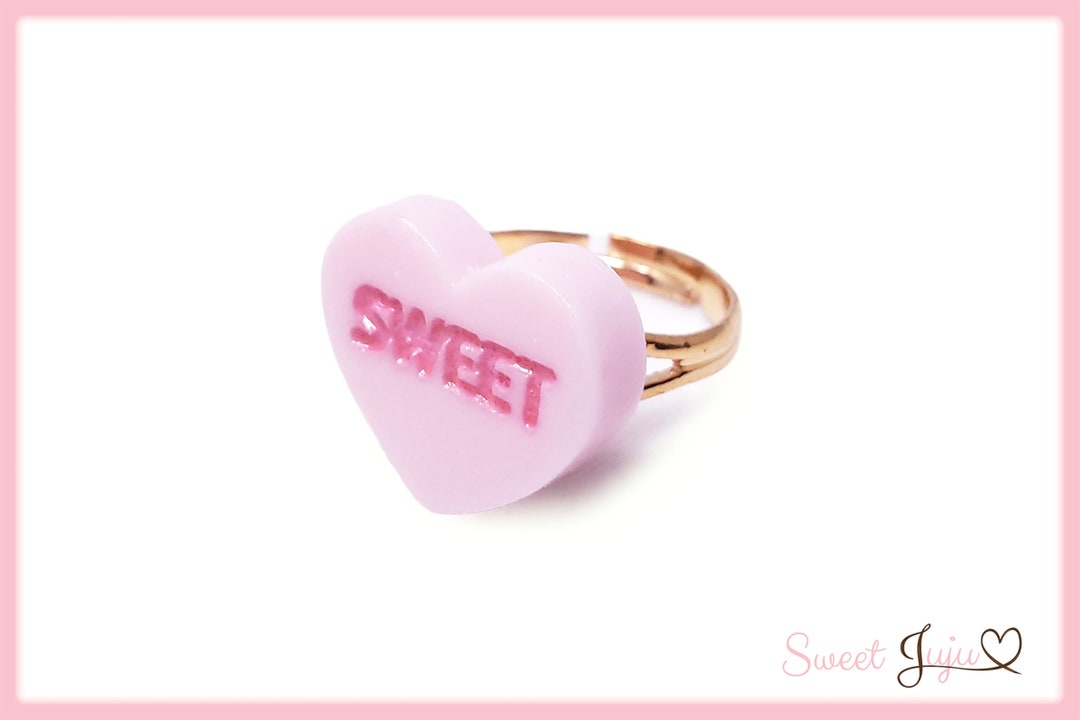Sweet Candy Heart Ring Resin Cabochon Kawaii Fairy Kei and Sweet Lolita