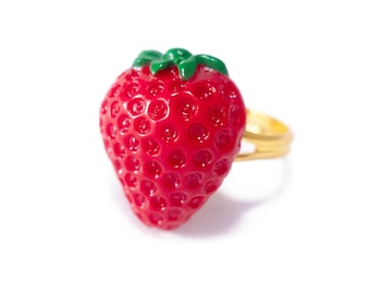 Frische Erdbeere Ring - Kawaii Sweet Lolita Fashion Candy Dessert Schmuck Accessoire