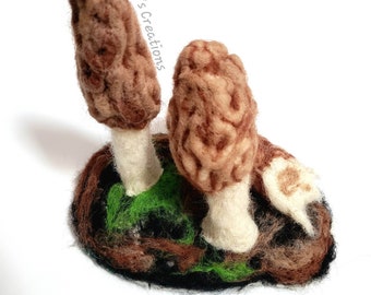 Morel Mushroom Figurine Statue Art Felted Wool Natural Decorations Wild