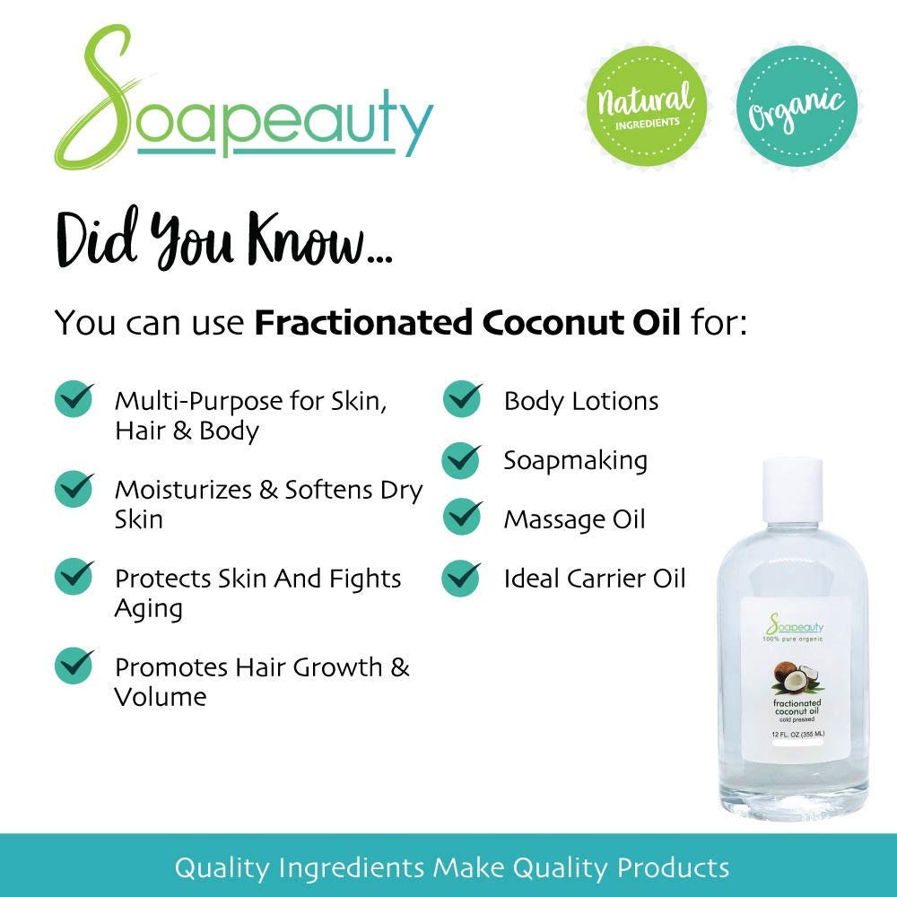 Soapeauty FRACTIONATED COCONUT OIL Cold Pressed Refined | 100% Natural  Available in Bulk | Carrier for Essential Oils, Face, Skin, Hair  Moisturizer