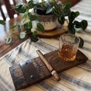 Whiskey Barrel cigar and glass holder, bourbon glass coaster, cigar lover, unique gifts for him, groomsmen gift, man cave, Father’s Day