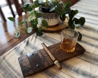 Whiskey Barrel cigar and glass holder, bourbon glass coaster, cigar lover, unique gifts for him, groomsmen gift, man cave, Father’s Day