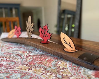 Whiskey barrel decor, fall leaves decor, autumn tiered tray decor, whiskey barrel candle holder accessories, rustic decor, farmhouse decor.