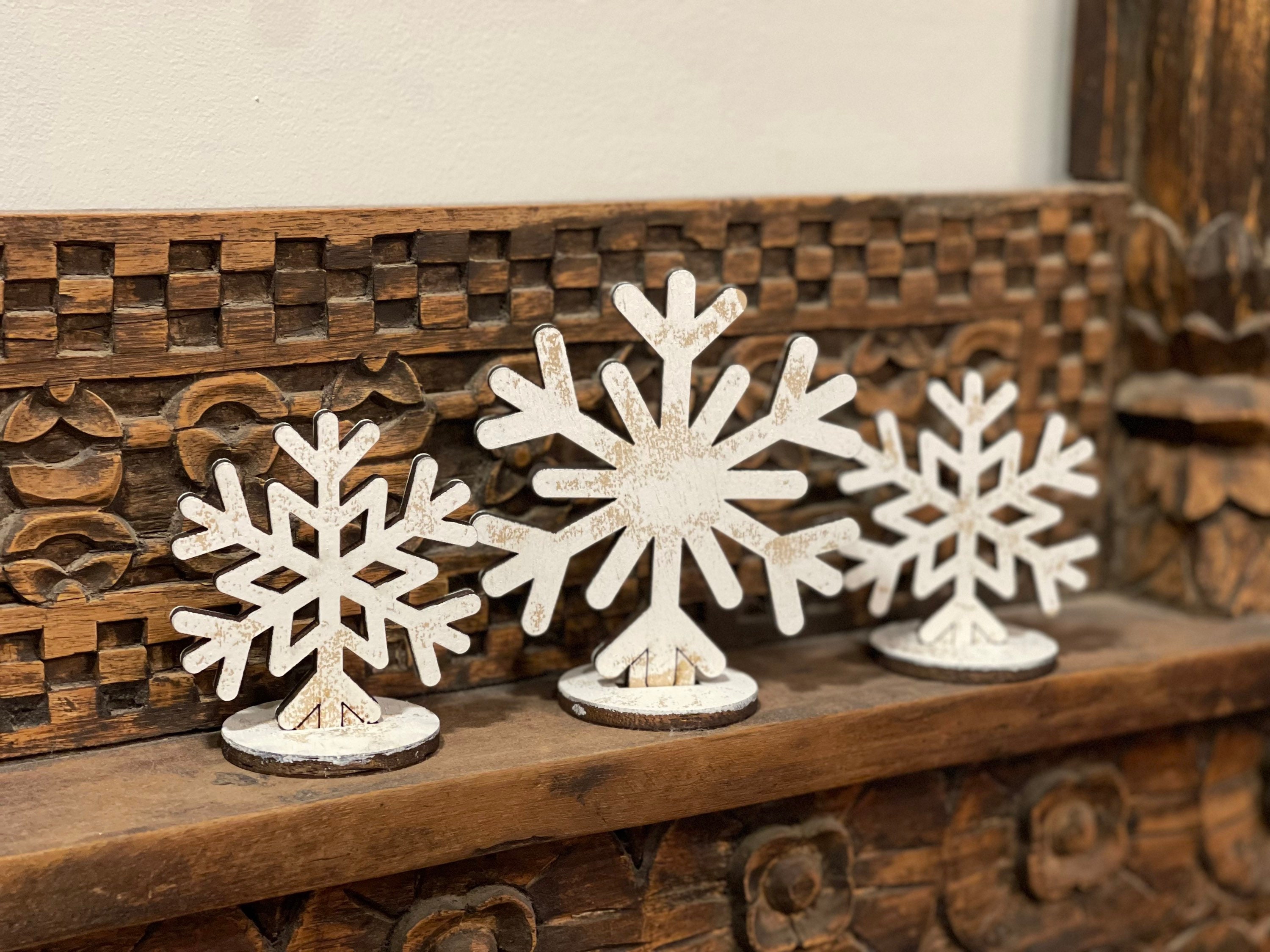 25 SMALL Snowflake SILVER Wood Christmas Ornament Supplies DIY