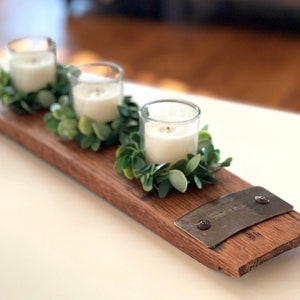 Whiskey Barrel Stave candle holder, Table Centerpiece, house warming gift, unique bourbon gift, Rustic Home Decor, barrel stave