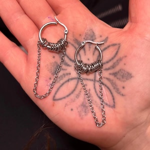 silver statement hard techno chain earrings