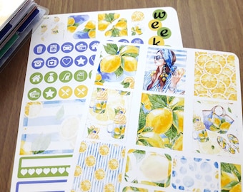 Sommer, Zitrone-Mini Happy Planner wöchentliche Aufkleber Kit, Sticker, Aquarell Aufkleber Kit, Mini Happy Planner Sticker