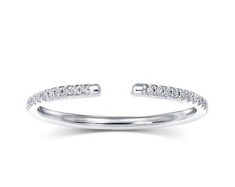 Open Wedding Band With Diamonds - 14k White Gold
