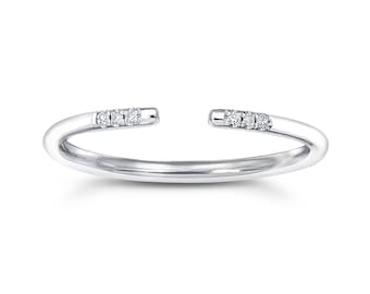 Open Wedding Band With Diamonds - 18k White Gold
