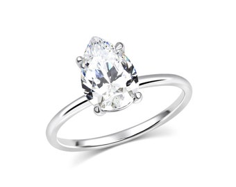 Pear Lab Diamond Solitaire Ring 14k