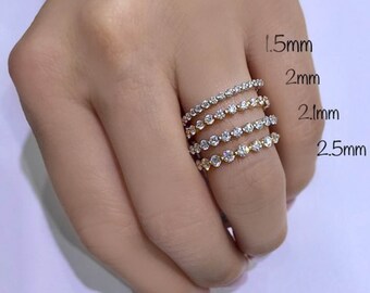 3/4 Diamonds Single Shared Prong Diamond Wedding Band - 2mm Round Diamond - 18k Rose, White, or Yellow Gold