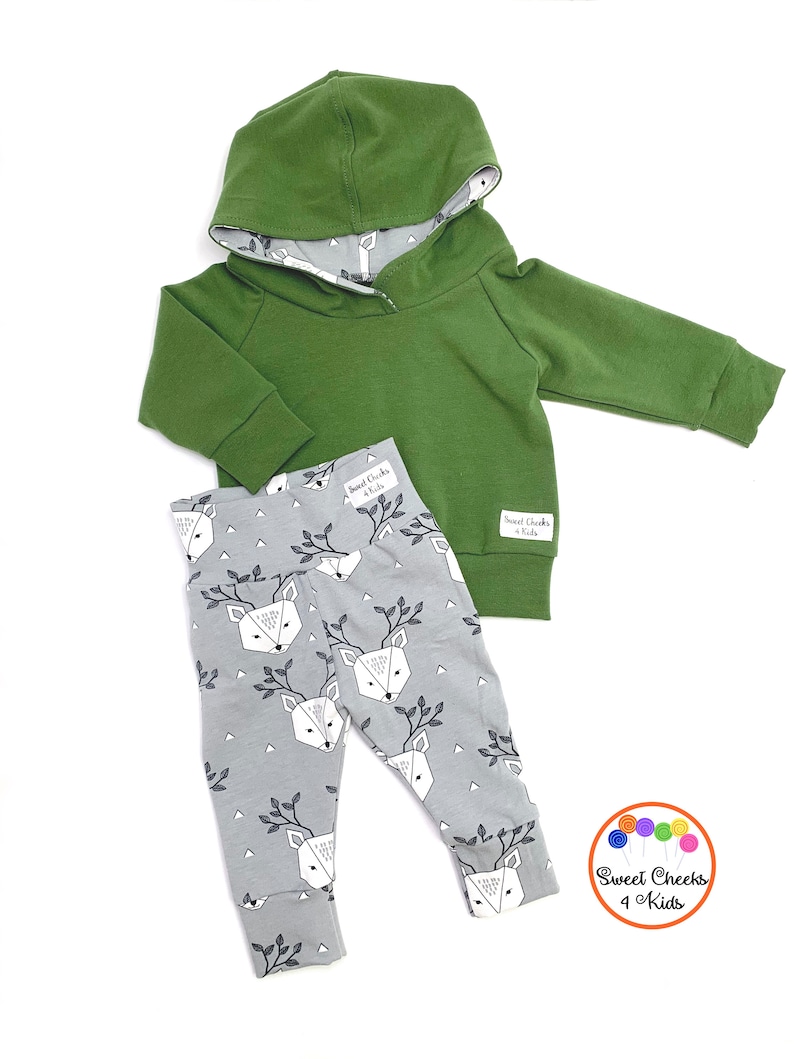 Grey Boho Deer Jogger Set for New Baby Boy or Girl