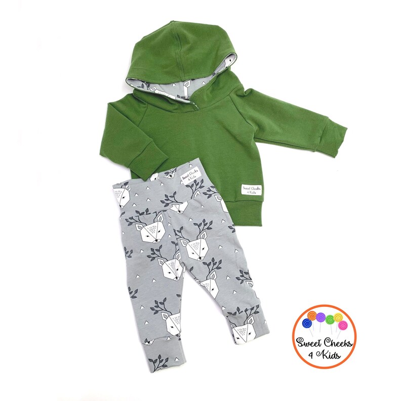 Grey Boho Deer Jogger Set for New Baby Boy or Girl