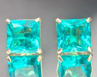 Colombian Emerald Stud Earrings With Lab Certificate 7mm Princess Cut Stud Earrings Silver Or 14k Emerald Earrings For Her Birthday Gift